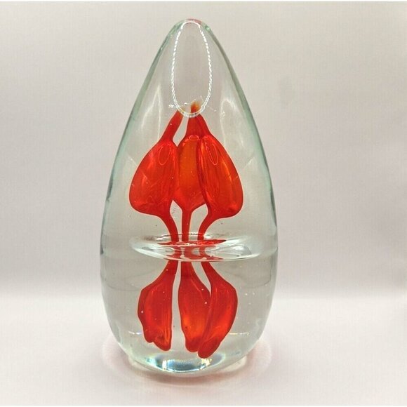 Paperweight Dancing Flamingo Sommerso Art Glass 9"x6" Clear and Red 8 lb - Picture 1 of 16
